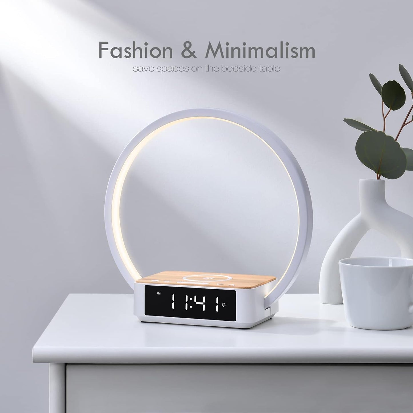 Bedside Lamp,Night Light for Bedroom with Alarm Clock,Touch Lamp with Wireless Charger,Wake-Up Light,3-Grade Dimmable Nightstand Light,Birthday Gifts for Her,Gifts for Mom,Daughter,Girlfriend