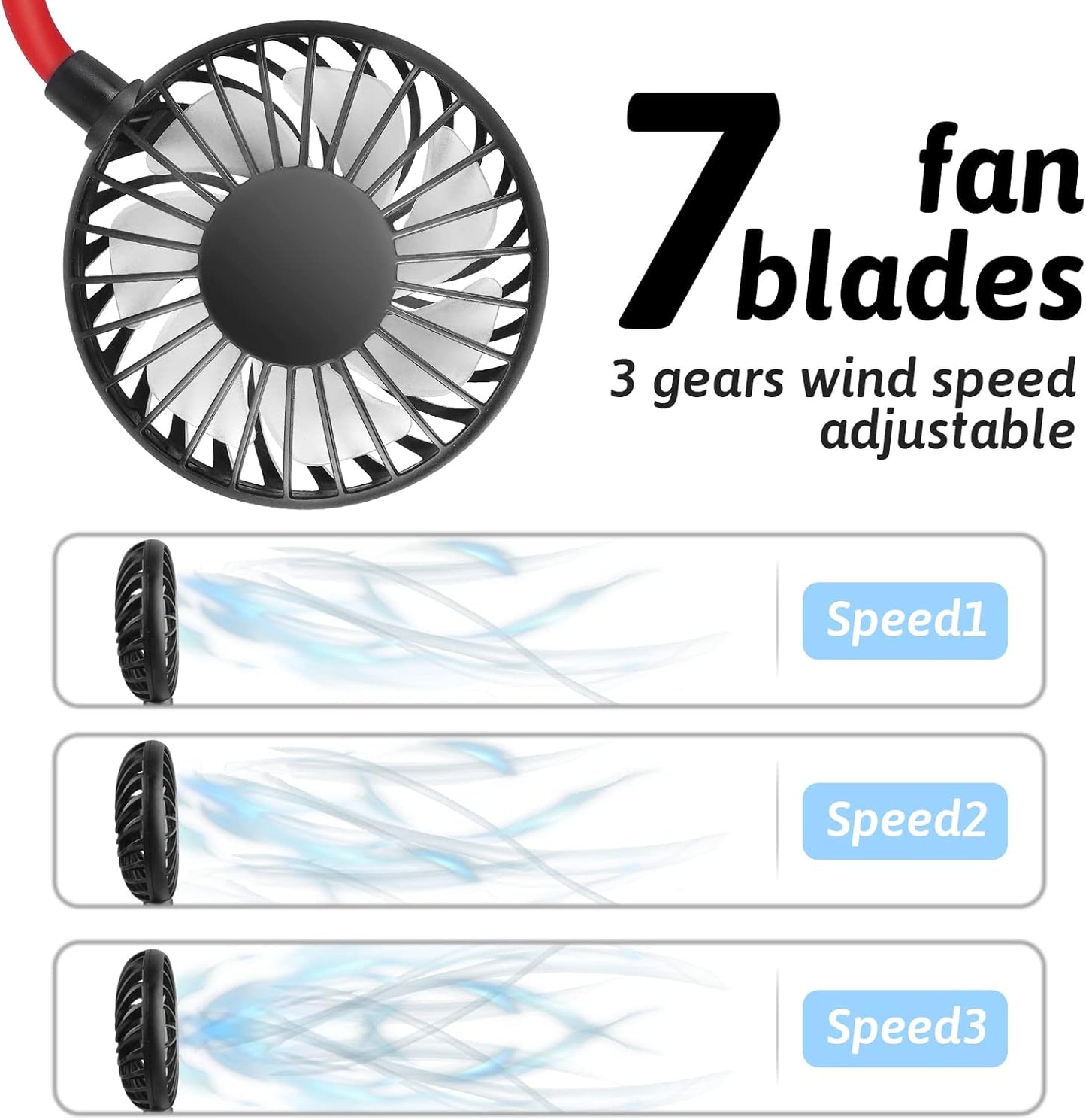 Portable Neck Fan 2500 Mah Rechargeable USB Hands-Free Mini Face Cooling Personal Double Headed Rotatable Small Fan for Working Office Reading Traveling Outdoor Sport