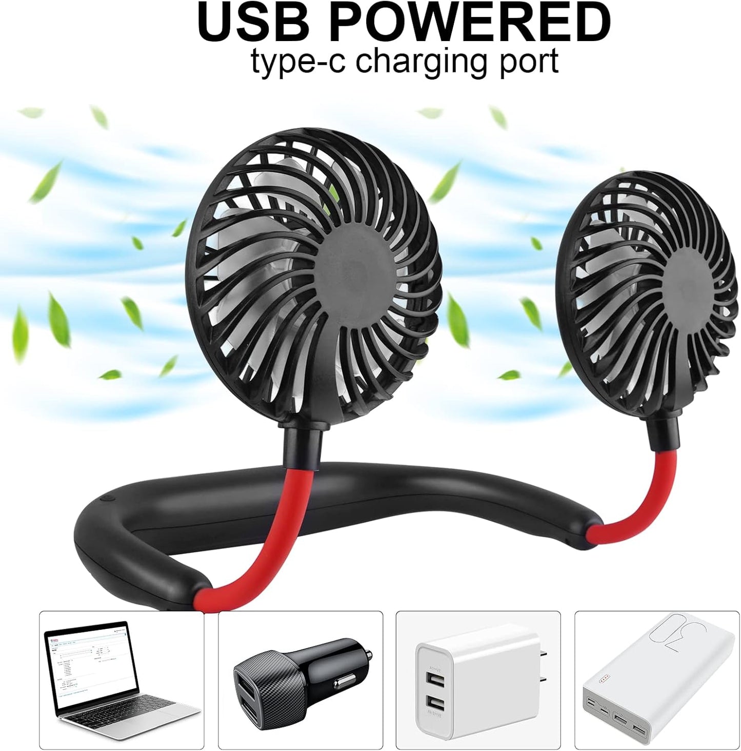 Portable Neck Fan 2500 Mah Rechargeable USB Hands-Free Mini Face Cooling Personal Double Headed Rotatable Small Fan for Working Office Reading Traveling Outdoor Sport
