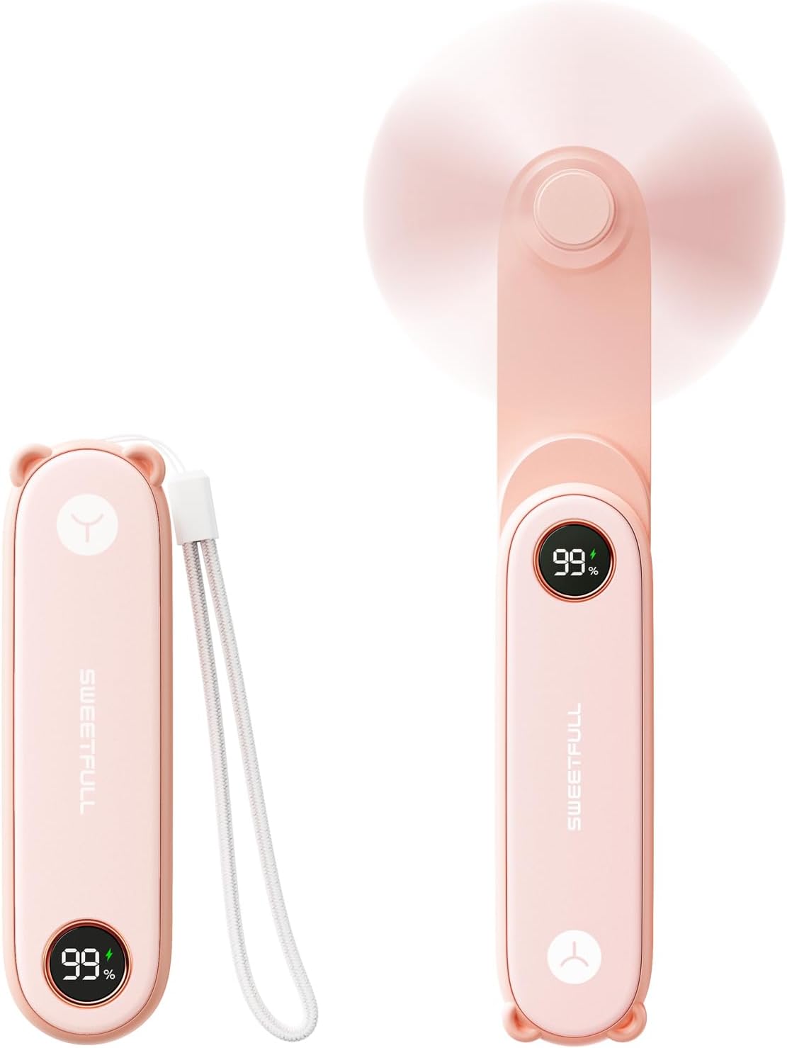 Portable Handheld Mini Fan with LED Display, 2-In-1 Personal Foldable USB Rechargeable Hand Held Fan & Flashlight for Travel, Lash Eyelash, Cute Small Pocket for Women, Girls