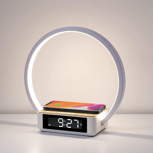 Bedside Lamp,Night Light for Bedroom with Alarm Clock,Touch Lamp with Wireless Charger,Wake-Up Light,3-Grade Dimmable Nightstand Light,Birthday Gifts for Her,Gifts for Mom,Daughter,Girlfriend