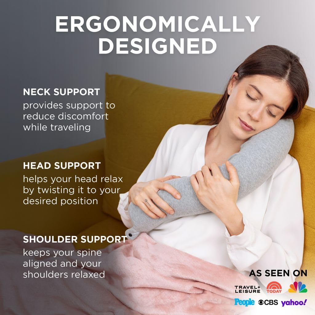 Twist Memory Foam Travel Pillow for Airplanes - Travel Neck Pillow for Sleeping - Airplane Pillow for Neck Support, Chin, Lumbar and Leg - Adjustable, Bendable Neck Roll Pillow