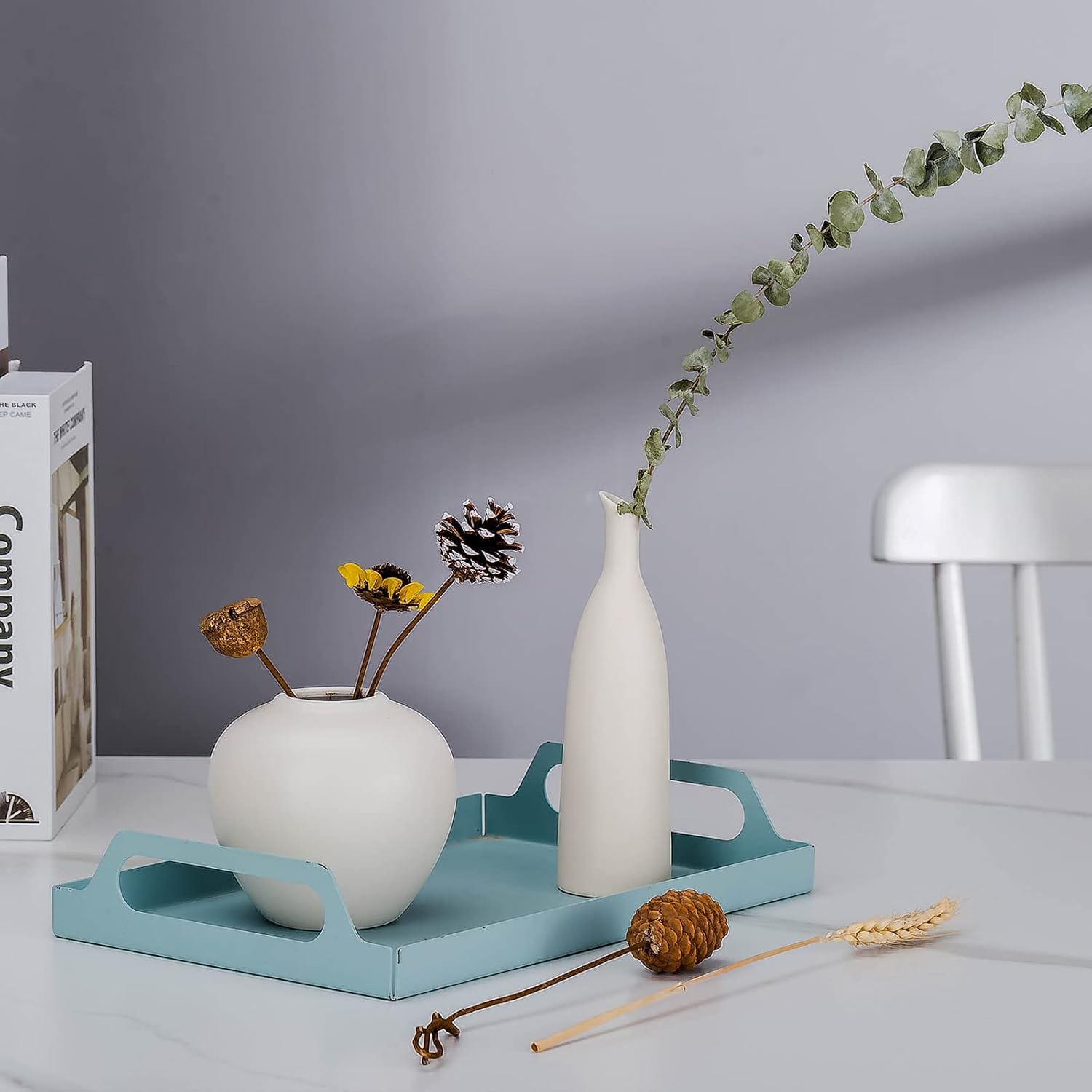 Ceramic Vase Set of 3, Minimalist Flower Vase for Rustic, Modern Farmhouse, Living Room, Shelf, Table, Bookshelf, Mantel and Entryway Decor - Beige