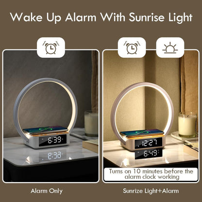 Bedside Lamp,Night Light for Bedroom with Alarm Clock,Touch Lamp with Wireless Charger,Wake-Up Light,3-Grade Dimmable Nightstand Light,Birthday Gifts for Her,Gifts for Mom,Daughter,Girlfriend