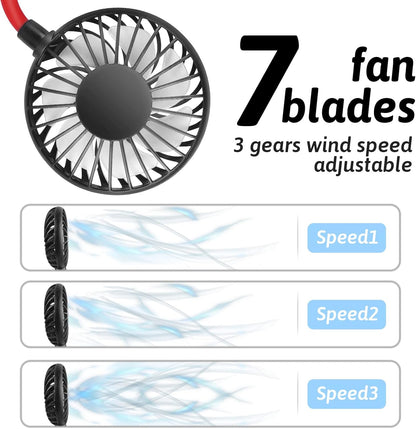 Portable Neck Fan 2500 Mah Rechargeable USB Hands-Free Mini Face Cooling Personal Double Headed Rotatable Small Fan for Working Office Reading Traveling Outdoor Sport