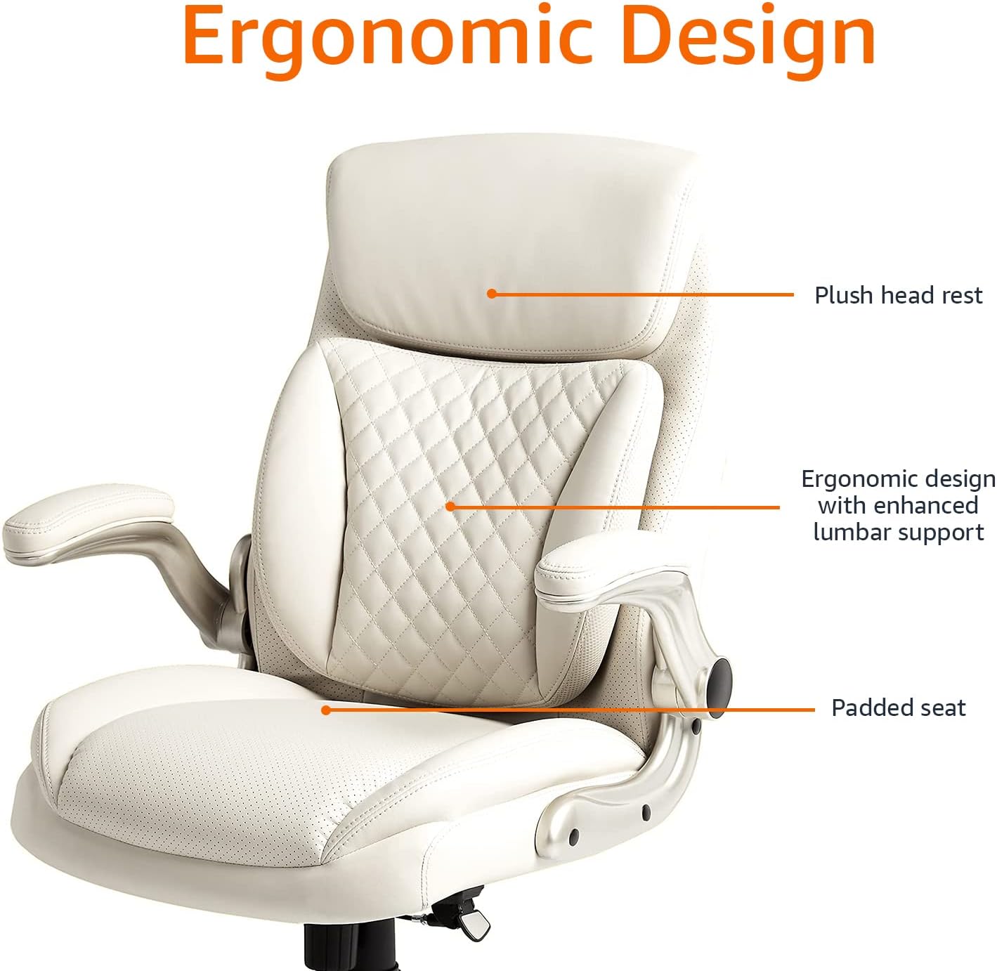 Ergonomic Executive Office Desk Chair with Flip-Up Armrests and Adjustable Height, 