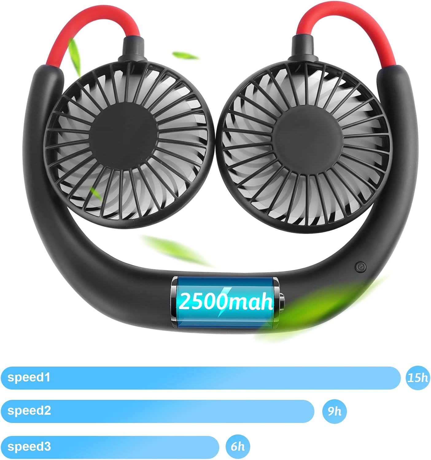 Portable Neck Fan 2500 Mah Rechargeable USB Hands-Free Mini Face Cooling Personal Double Headed Rotatable Small Fan for Working Office Reading Traveling Outdoor Sport