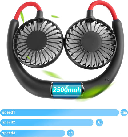 Portable Neck Fan 2500 Mah Rechargeable USB Hands-Free Mini Face Cooling Personal Double Headed Rotatable Small Fan for Working Office Reading Traveling Outdoor Sport